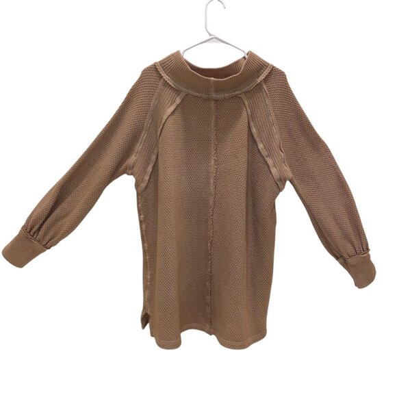 Free People We The Free She’s a Keeper Sweater Tan Pullover Size Medium - Picture 14 of 15